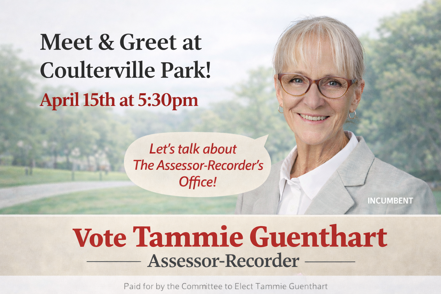 Tax Assessor Tammie Guenthart to Speak in Coulterville Park April 15