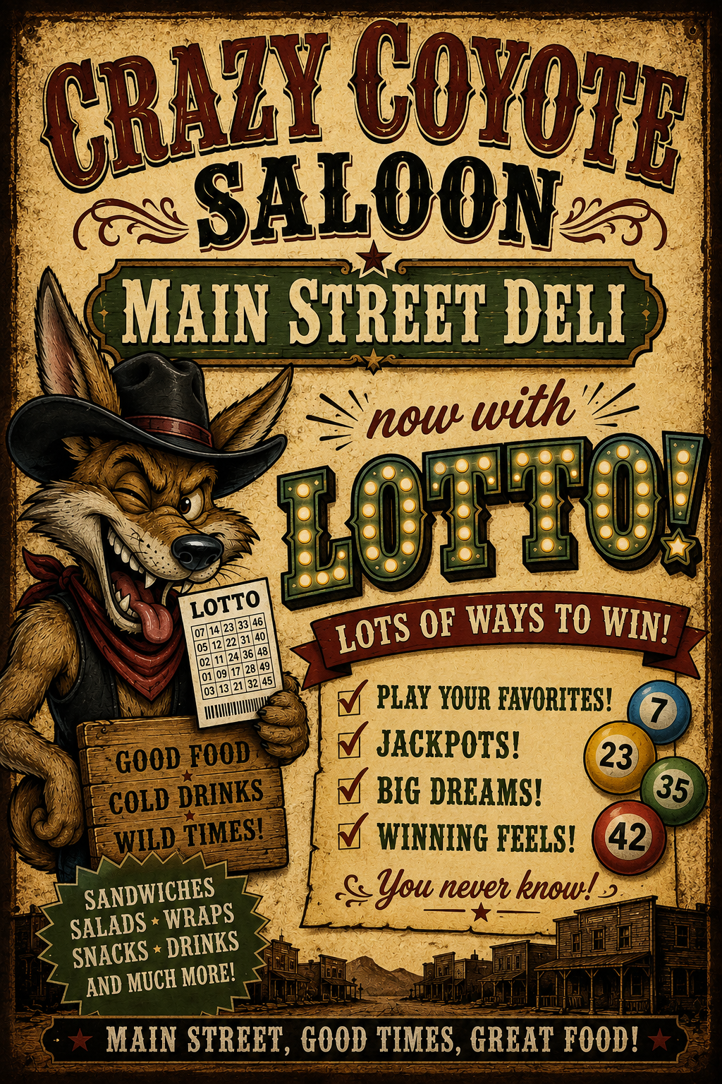 Crazy Coyote Saloon and Main Street Deli Now with Lotto